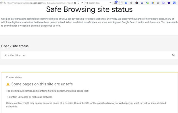 Safe browsing status