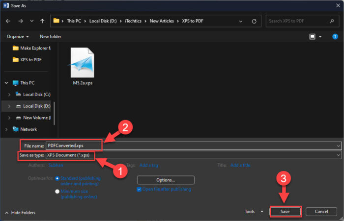 Save Word file as XPS