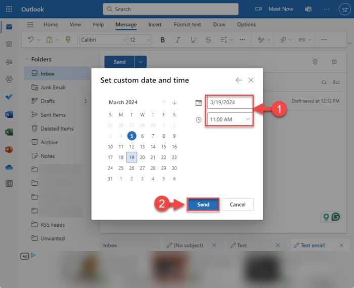 Schedule the email in Outlook for web