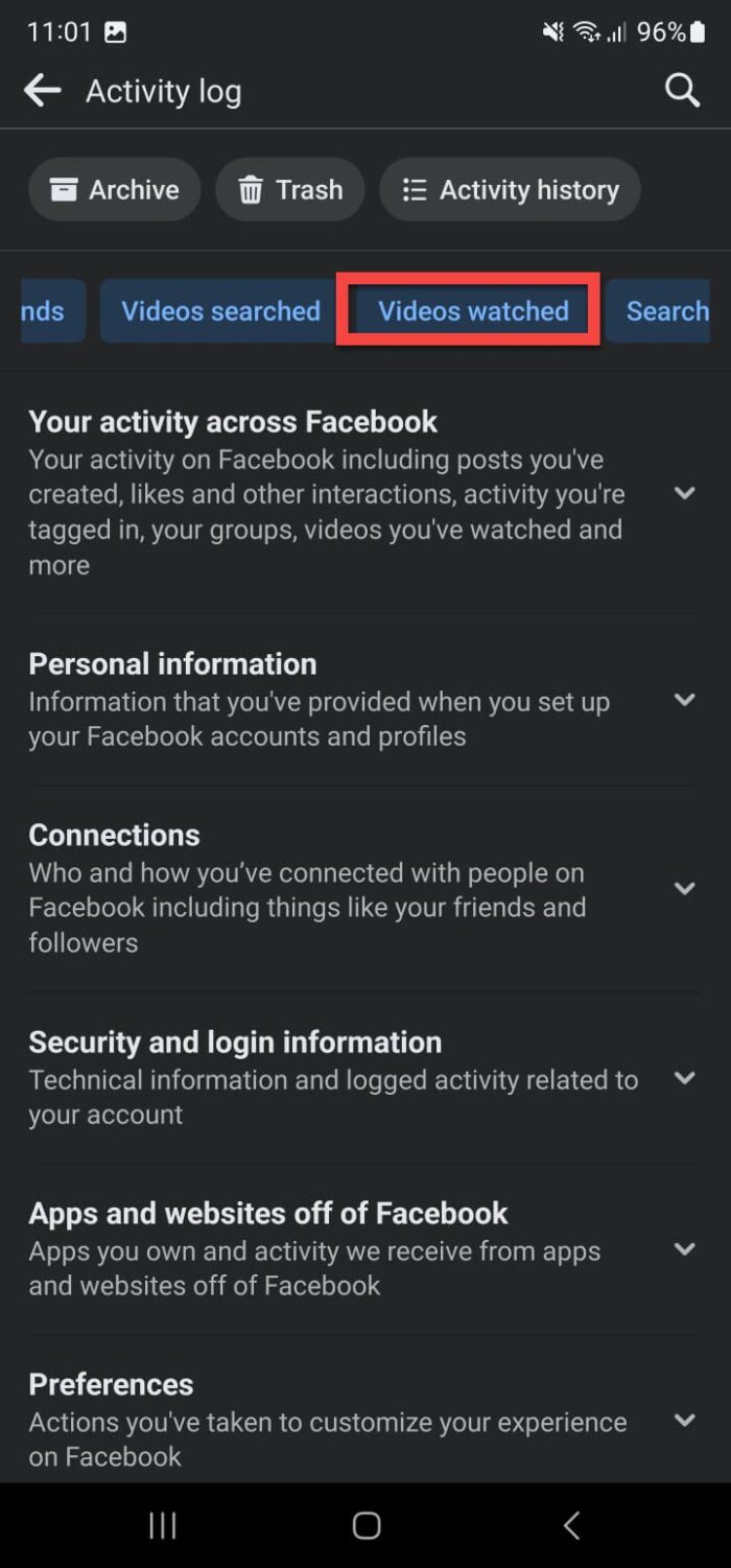 Scroll the filters and select Video Watched