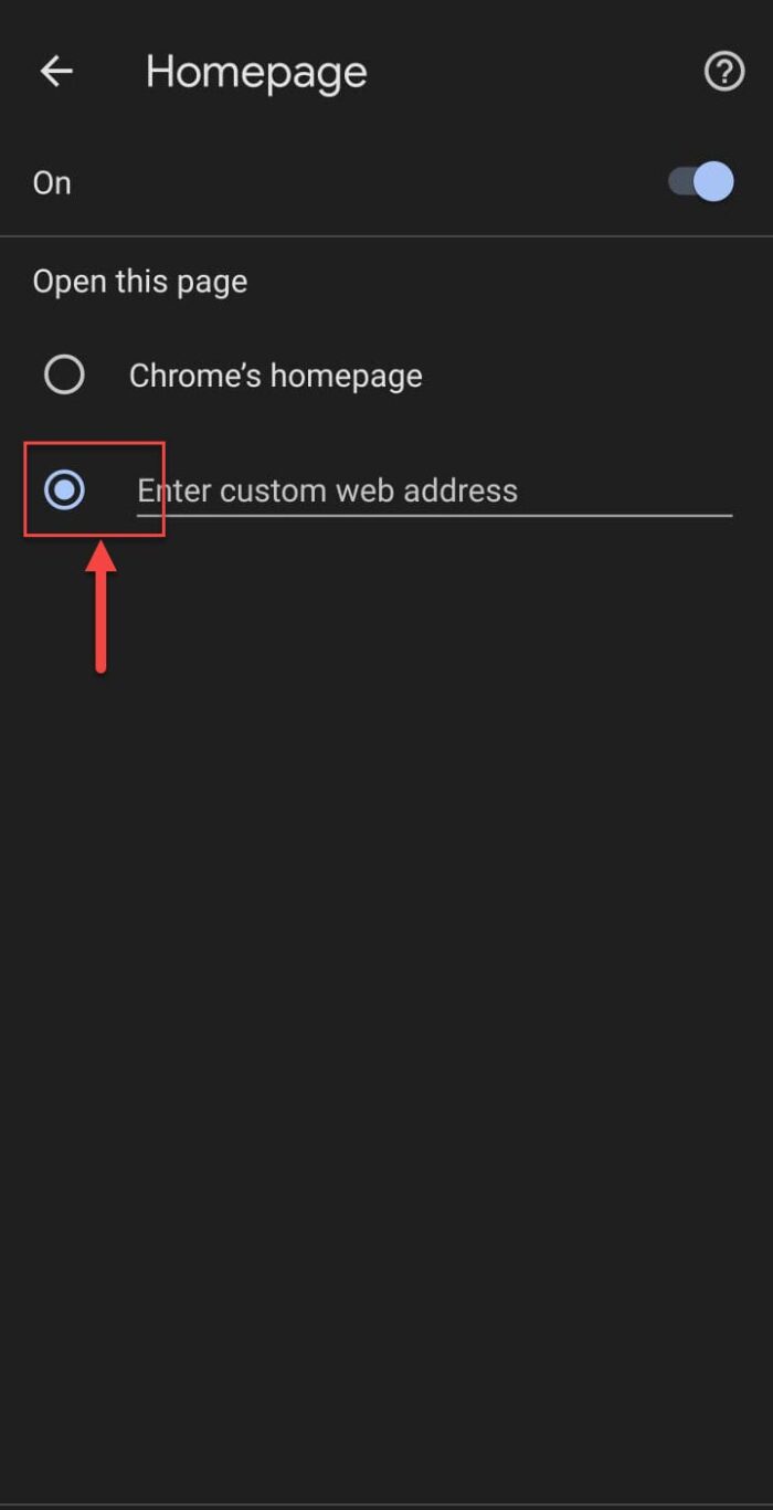 Select custom URL radio button android