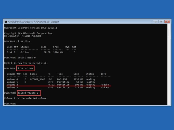 Select EFI volume
