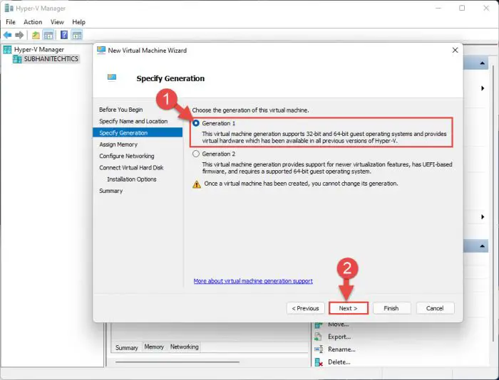 Select VM generation