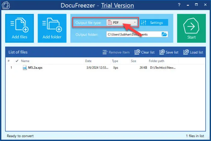 Select PDF as output file type