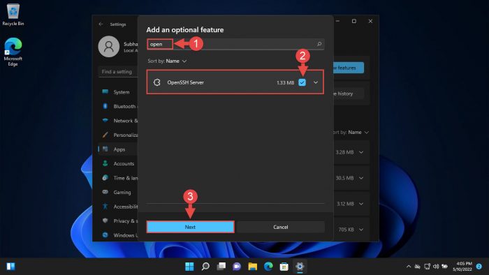 Select SSH feature