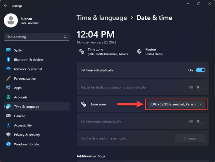 Select the correct time zone