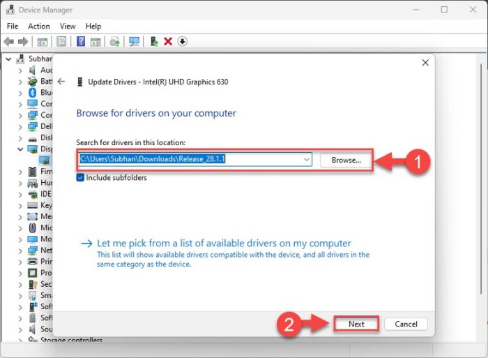 Select the downloaded driver to install