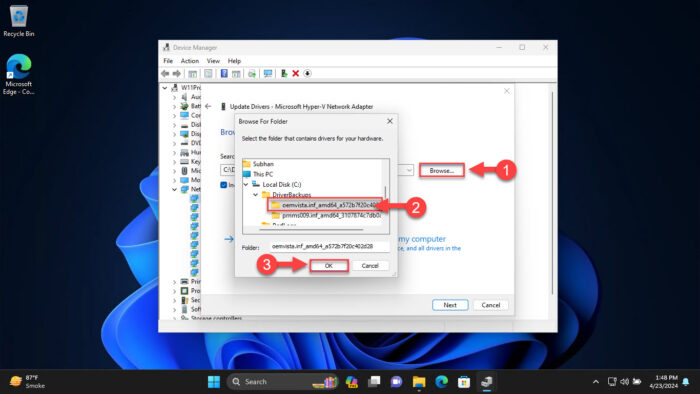 Select the driver to restore