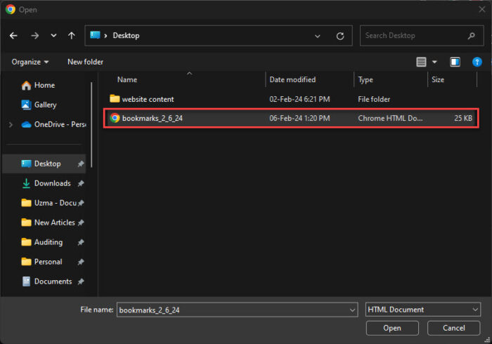 Select the HTML file