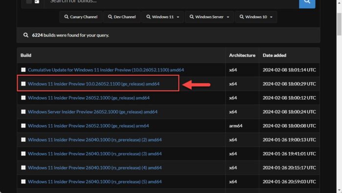 Select the insider preview release build for Windows 11 24H2