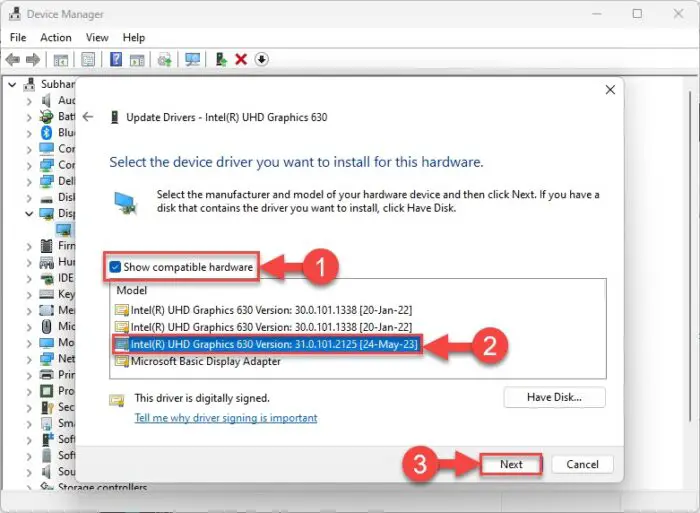 Select the latest OEM-recommended graphics driver