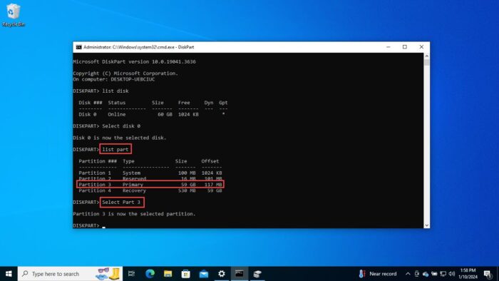 Select the OS partition