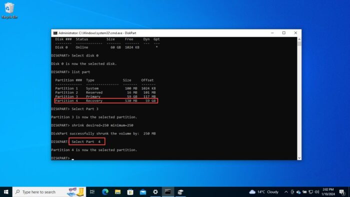 Select the recovery partition