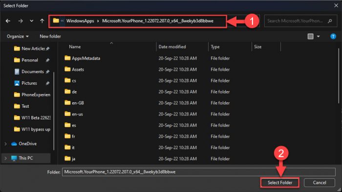Select the whole folder