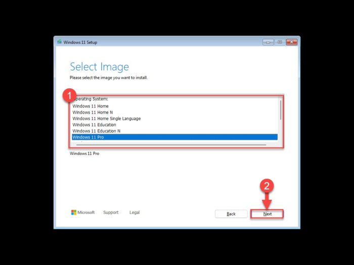 Select Windows edition to install
