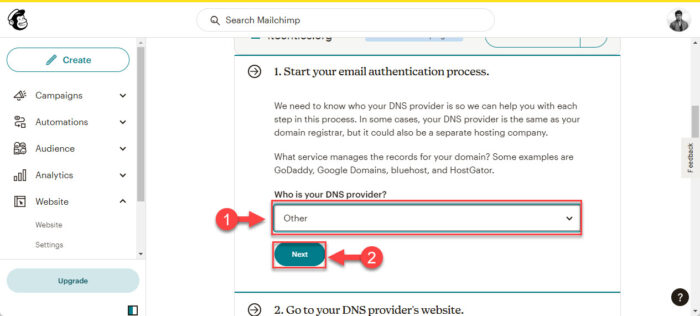 Select your DNS provider