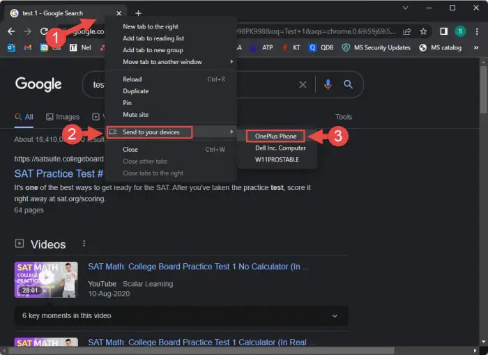 How To Transfer All Open Tabs Between Chrome Android and Chrome Desktop 7 Send to device