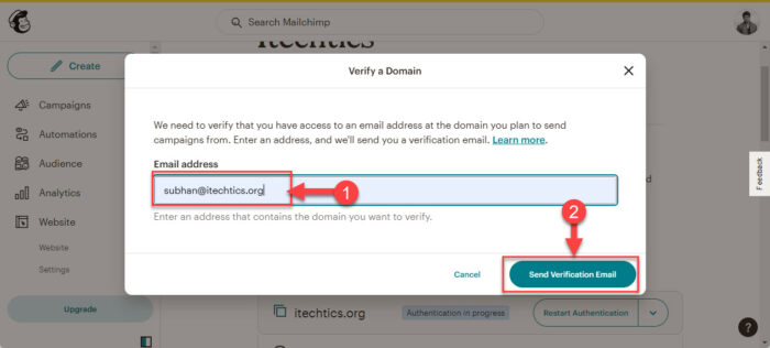 Send verification email