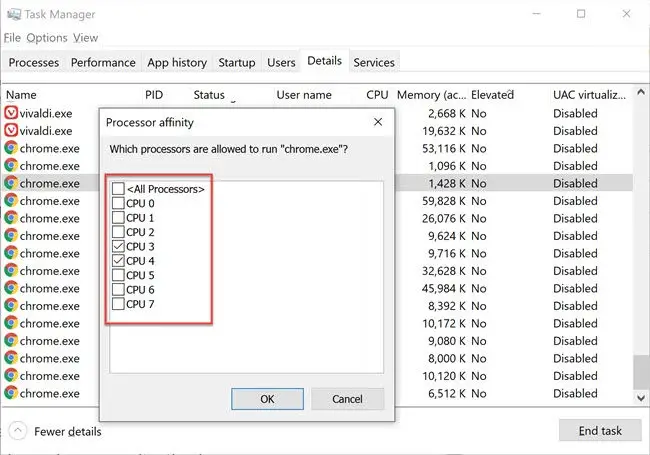Set Chrome process affinity in Windows 10