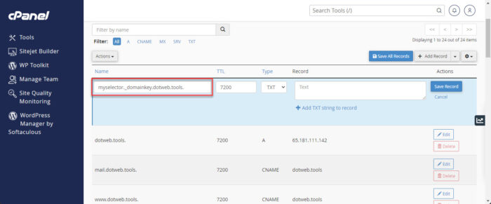 Set name for DKIM record