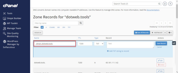 Set name for DMARC record