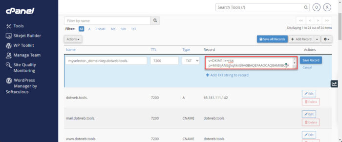 Set up DKIM public key for DKIM lookup