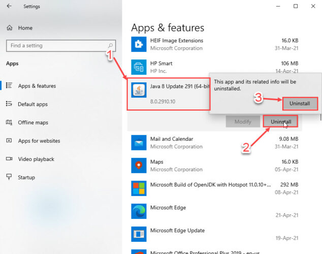 Download and Install Java 8 Update 291 8 settings uninstall