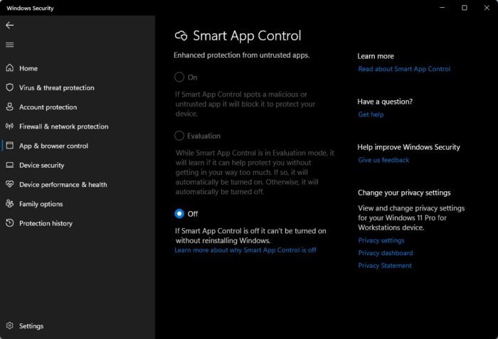 Best Windows 11 Settings For Security And Privacy 12 Smart App Control options grayed out