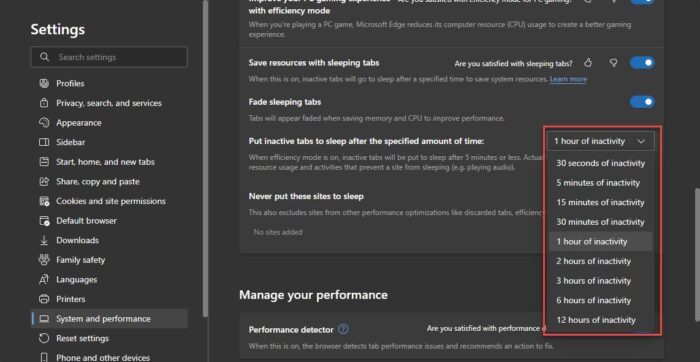 How To Prevent Browser Tabs From Sleeping (Disable Tab Throttling) 10 Specify the time interval for putting tabs to sleep in Edge