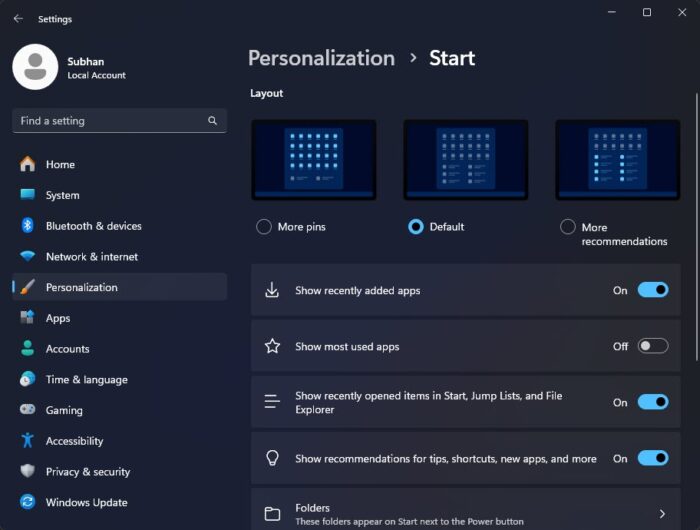 How To Customize The Windows 11 Start Menu With Group Policy 1 Start menu customizations in Settings