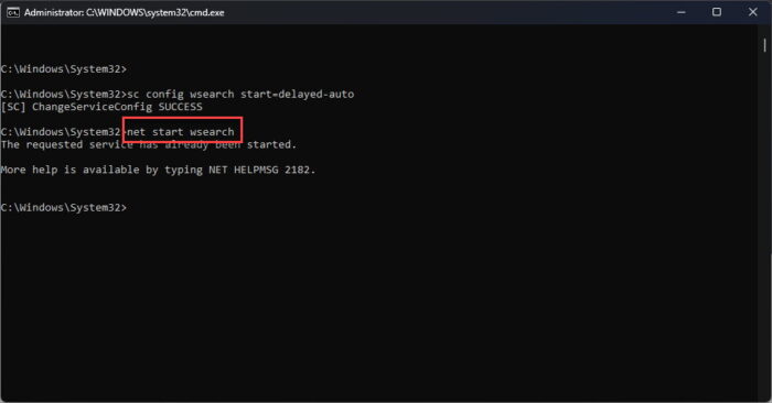 Start the Windows Search service