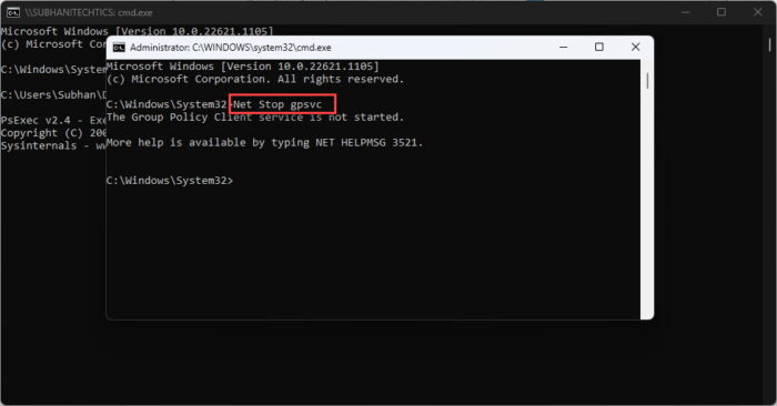 Stop Group Policy Client service