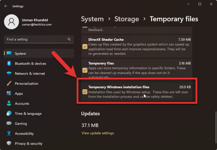 Temporary Windows installation files
