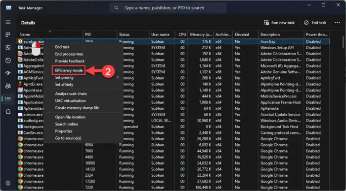 Toggle the Efficiency Mode