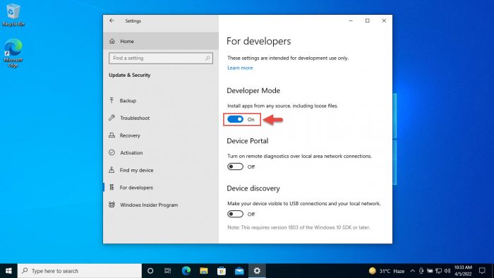 Turn on Developer Mode 2
