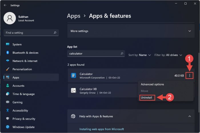 Uninstall Calculator