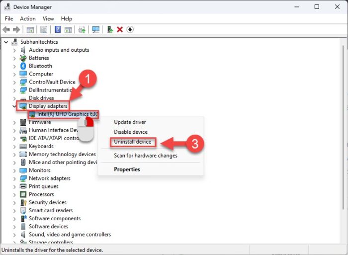 Uninstall graphics driver from Device Manager
