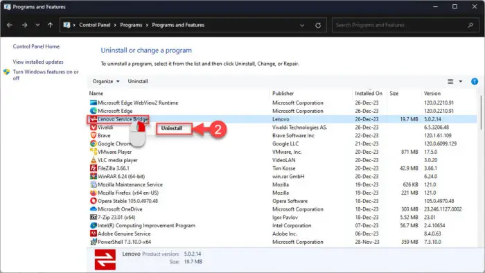Uninstall Lenovo Service Bridge