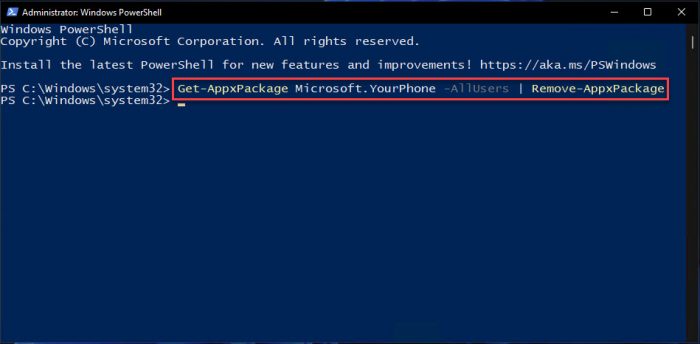 What Is PhoneExperienceHost.EXE (Phone Link) And How To Disable It 9 Uninstall Phone Link using PowerShell