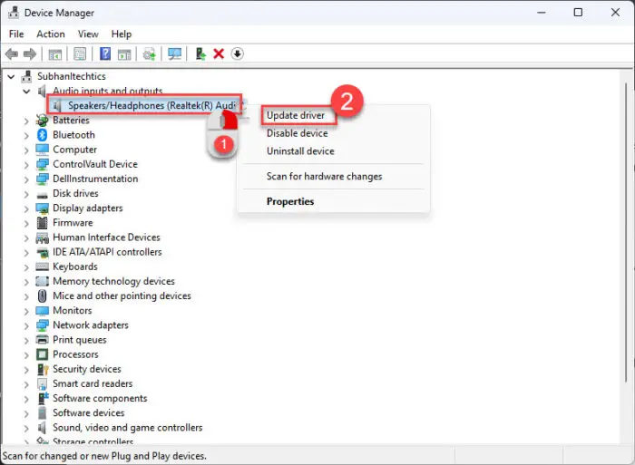 Update audio device driver