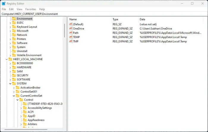 Windows Environment Variables - The Ultimate Guide For All Windows Versions 5 User environmental variables in Windows Registry