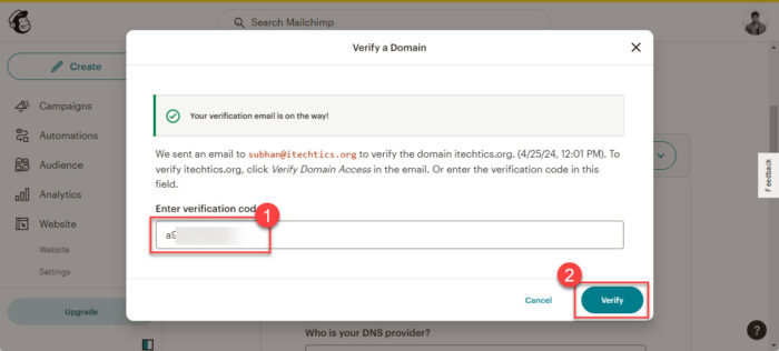 Verify domain on MailChimp