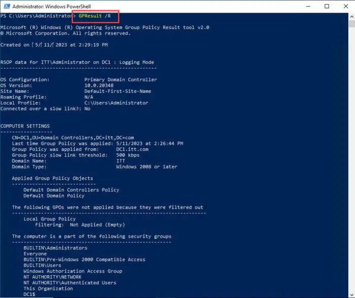 How To Generate Group Policy Object (GPO) Reports Using PowerShell - A Detailed Guide 11 View GPO details inside PowerShell using GPResult command