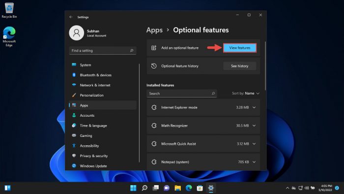 View optional features