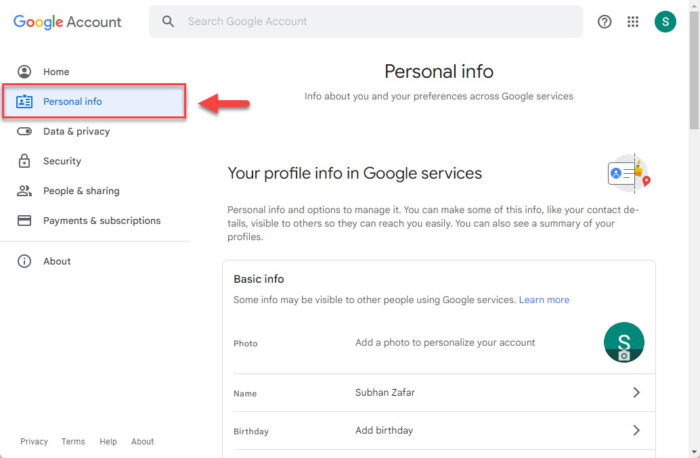 View personal information