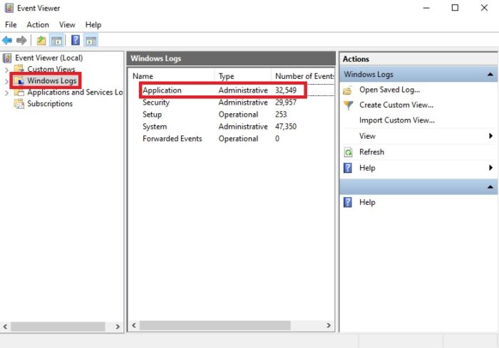 Windows Logs in Event Viewer