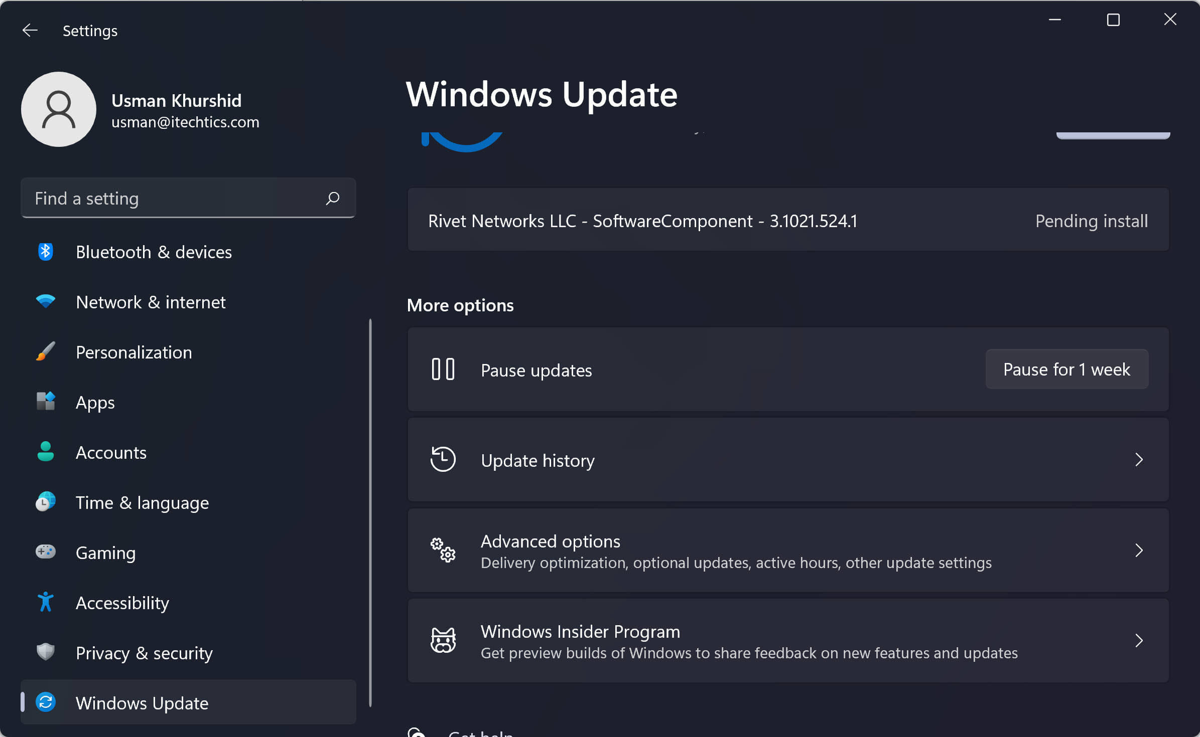 Windows Update settings Windows 11