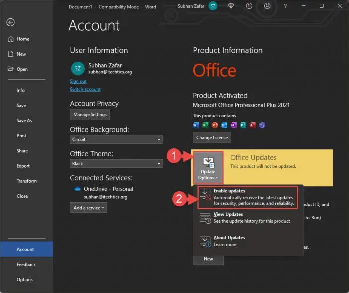 5 Ways to Disable Microsoft Office 2021 Automatic Updates 5 word enable