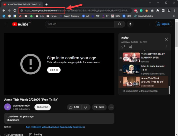 Write www youtubensfw com