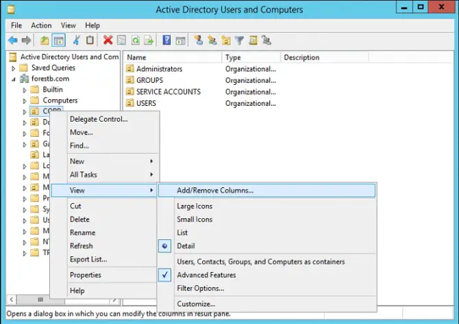 Setting details for viewing user properties in Active Directory users and computers Setting details for viewing user properties in Active Directory users and computers